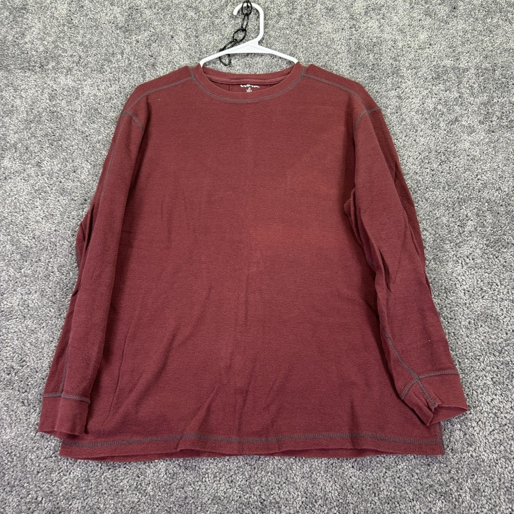 Worn Shirt Mens Medium Red Thermal Waffle Knit Long Sleeve Crewneck Casual